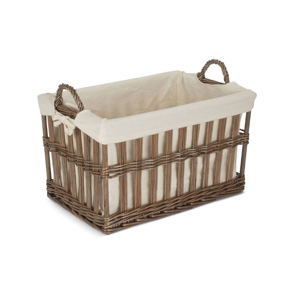 White Cotton Lined Malmo Openwork Laundry Baskets | Small | Brown