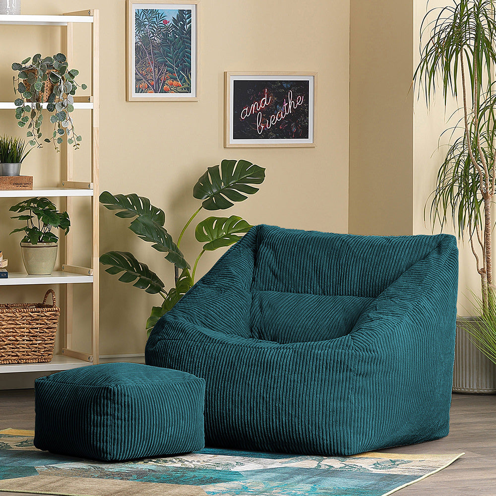 Morgan Cord Armchair & Footstool Set | Teal