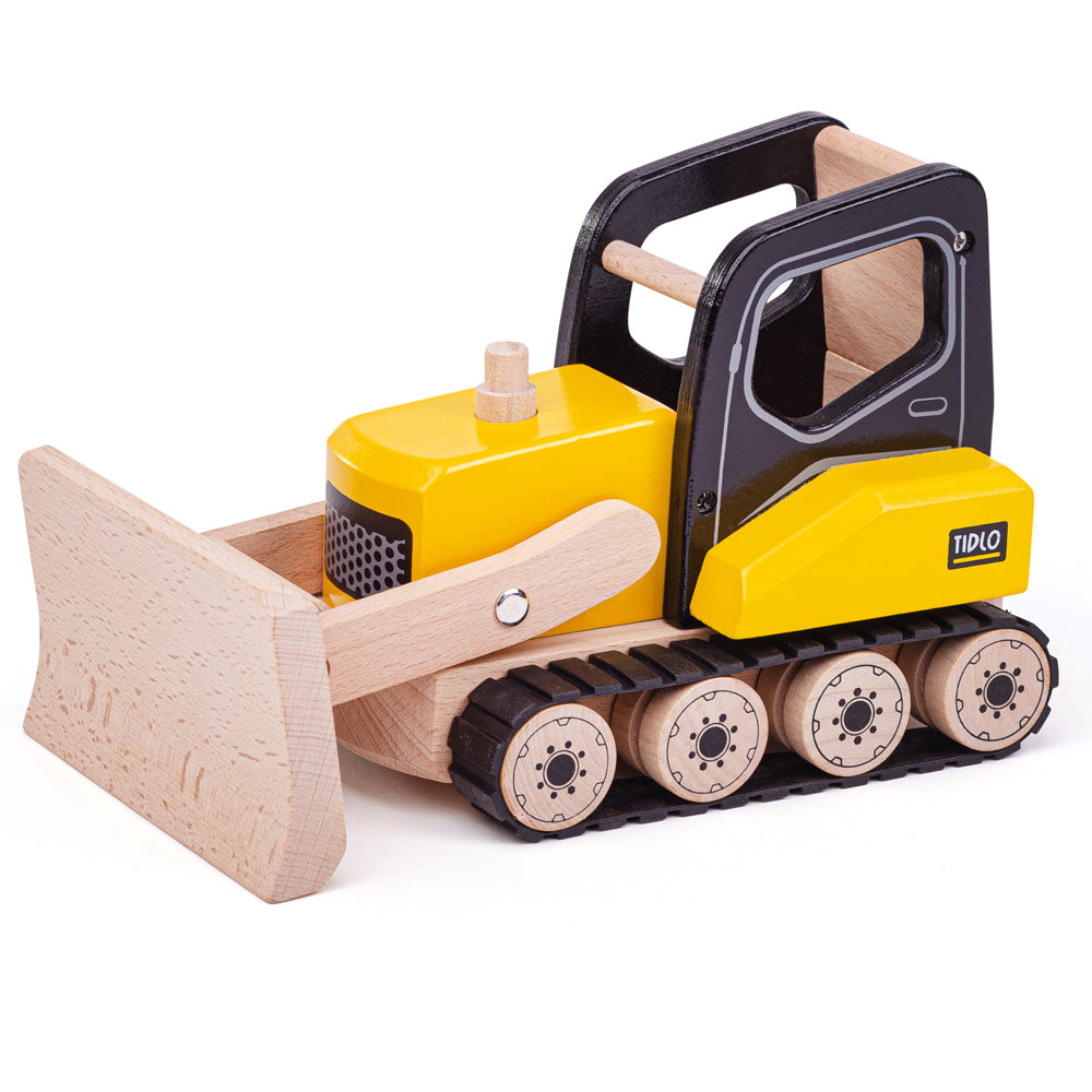 Wooden Bulldozer Toy, With Working Caterpillar Tracks