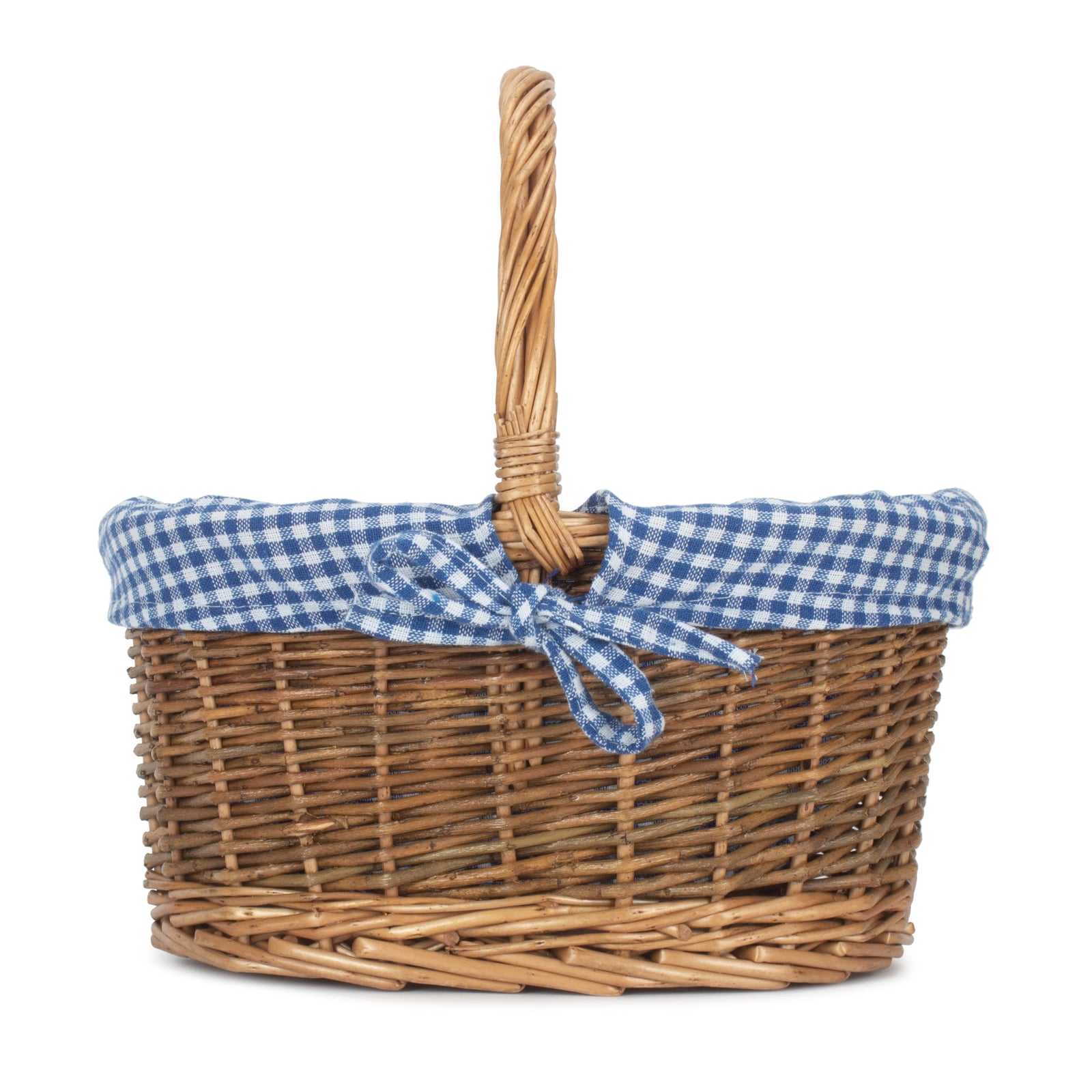 Red Hamper Blue Checked Lined Country Oval Wicker Shopping Basket