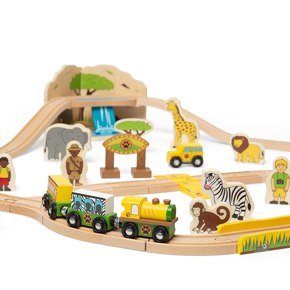 Wooden Safari Train Set - 38 Pieces