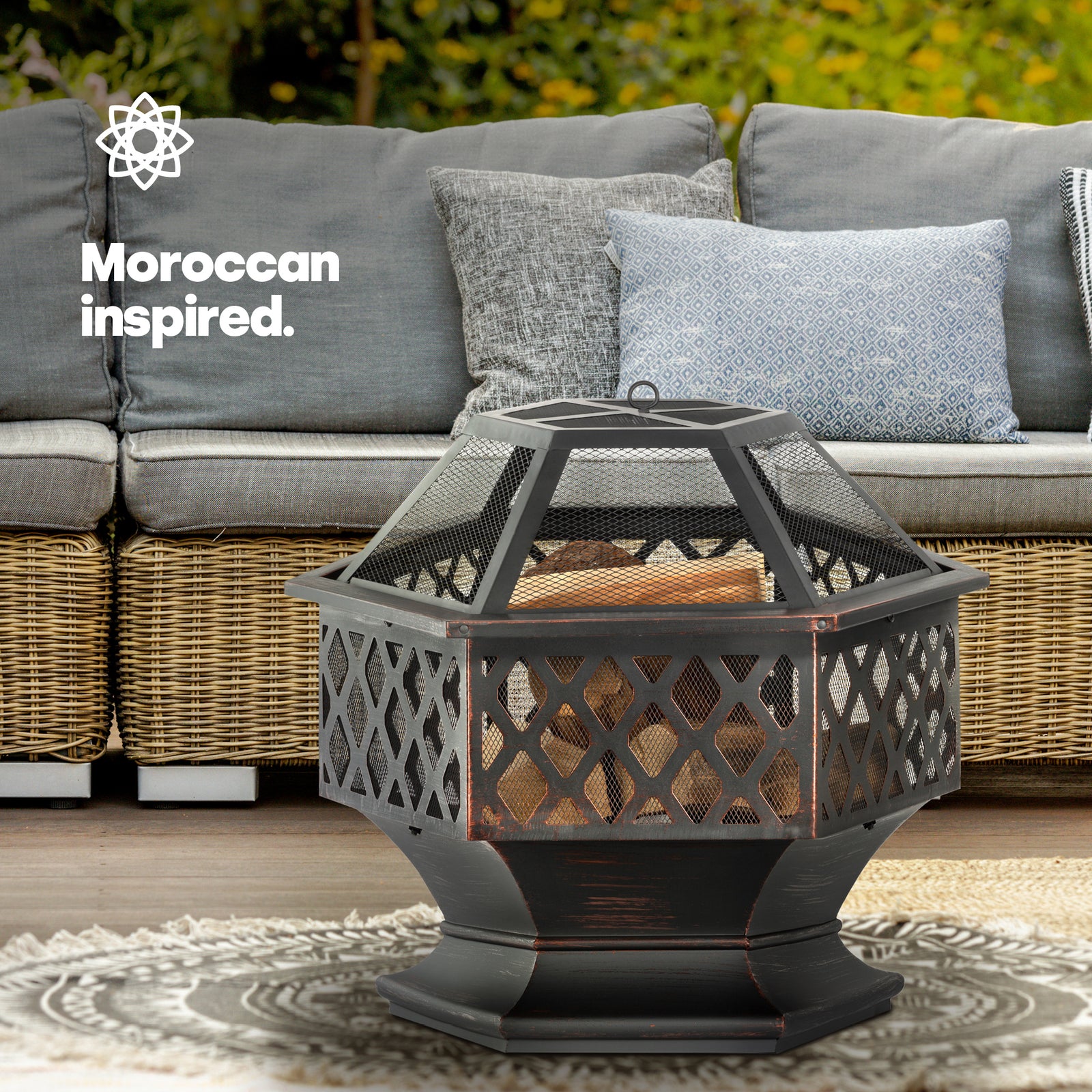 Hexagonal Fire Pit With Bbq Grill