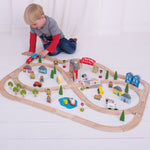 Wooden Town and Country Train Set - 91 Pieces