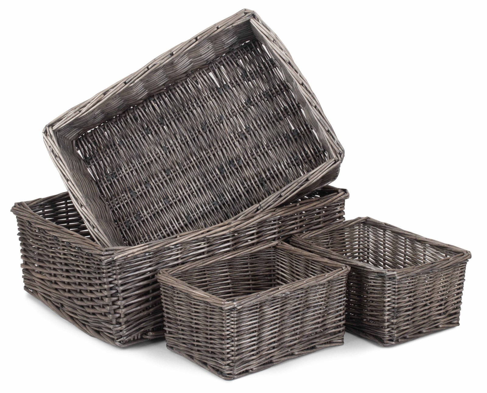 Antique Wash Finish Wicker Tray | Set-of-4 | Brown