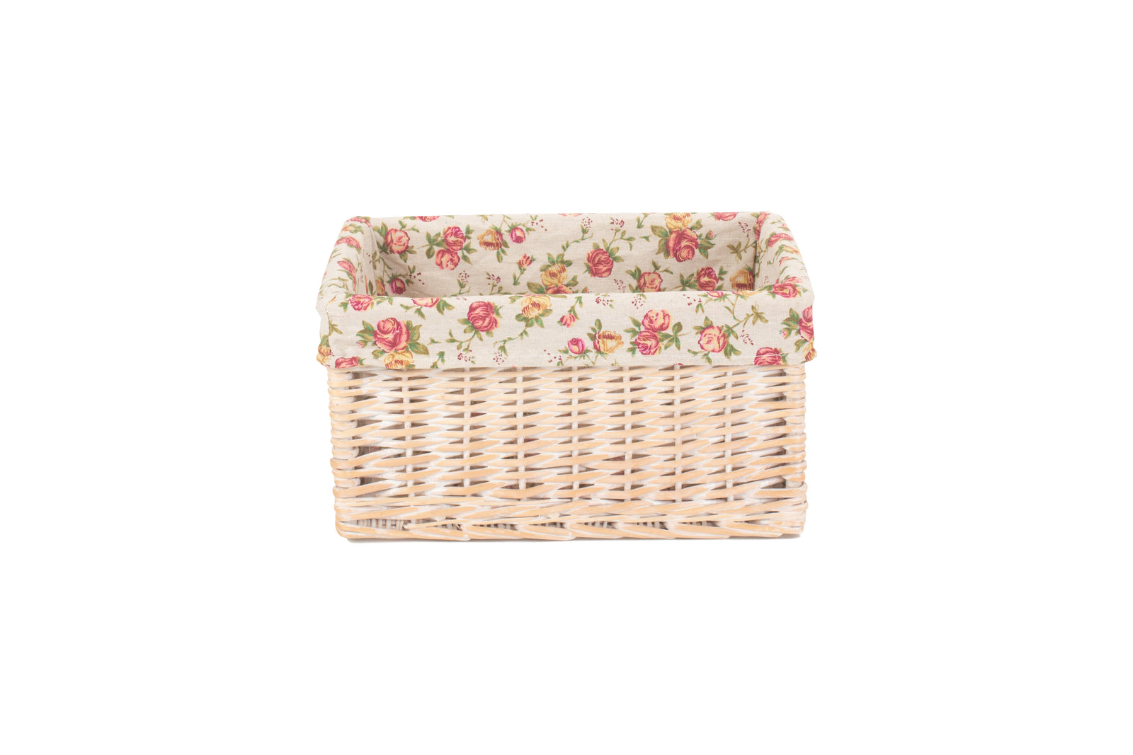 Wicker White Wash Garden Rose Lined Storage Basket | Medium | Red