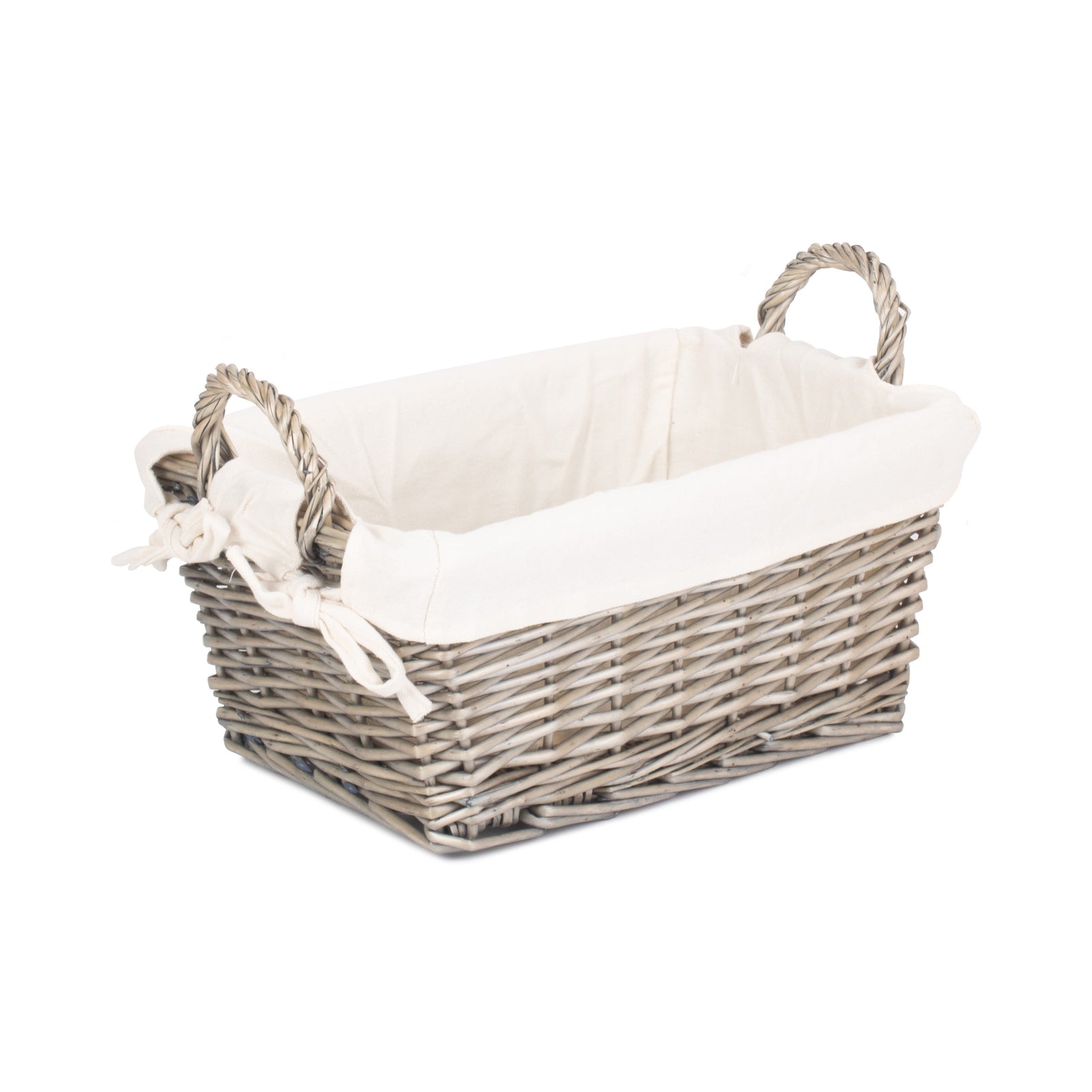 Wicker Antique Wash Handled Lined Storage Basket | Medium | White