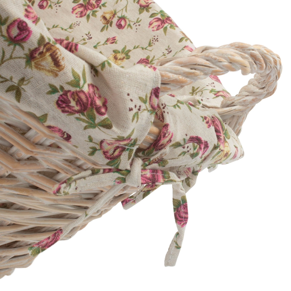 Wicker White Wash Garden Rose Lined Wash Basket | Pink