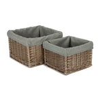 Square Antique Wash Grey Lined Storage Basket | Set-of-2 | Gray