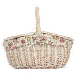 Wicker White Wash Finish Oval Picnic Basket | Pink