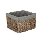 Square Antique Wash Grey Lined Storage Basket | Large | Gray