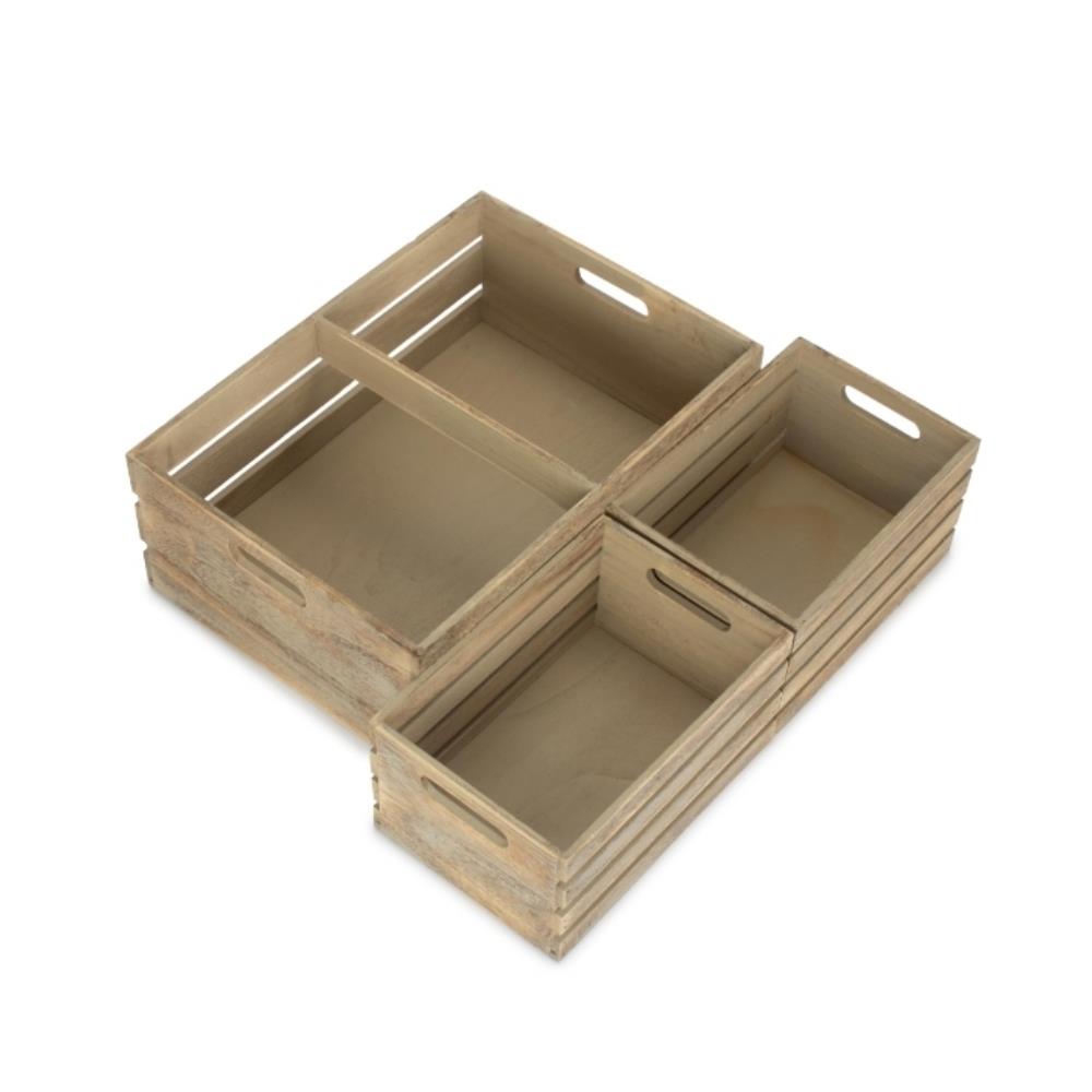 Oak Effect Wooden Open Top Storage Box | Set-of-2 | Brown