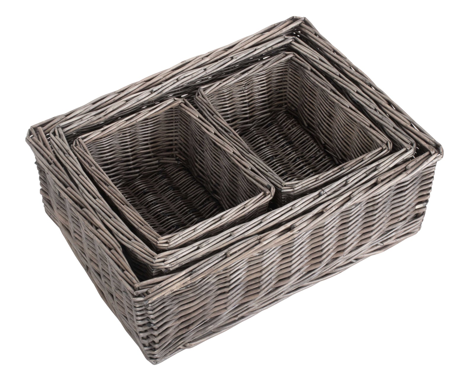 Antique Wash Finish Wicker Tray | Set-of-4 | Brown