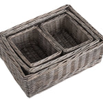 Antique Wash Finish Wicker Tray | Set-of-4 | Brown