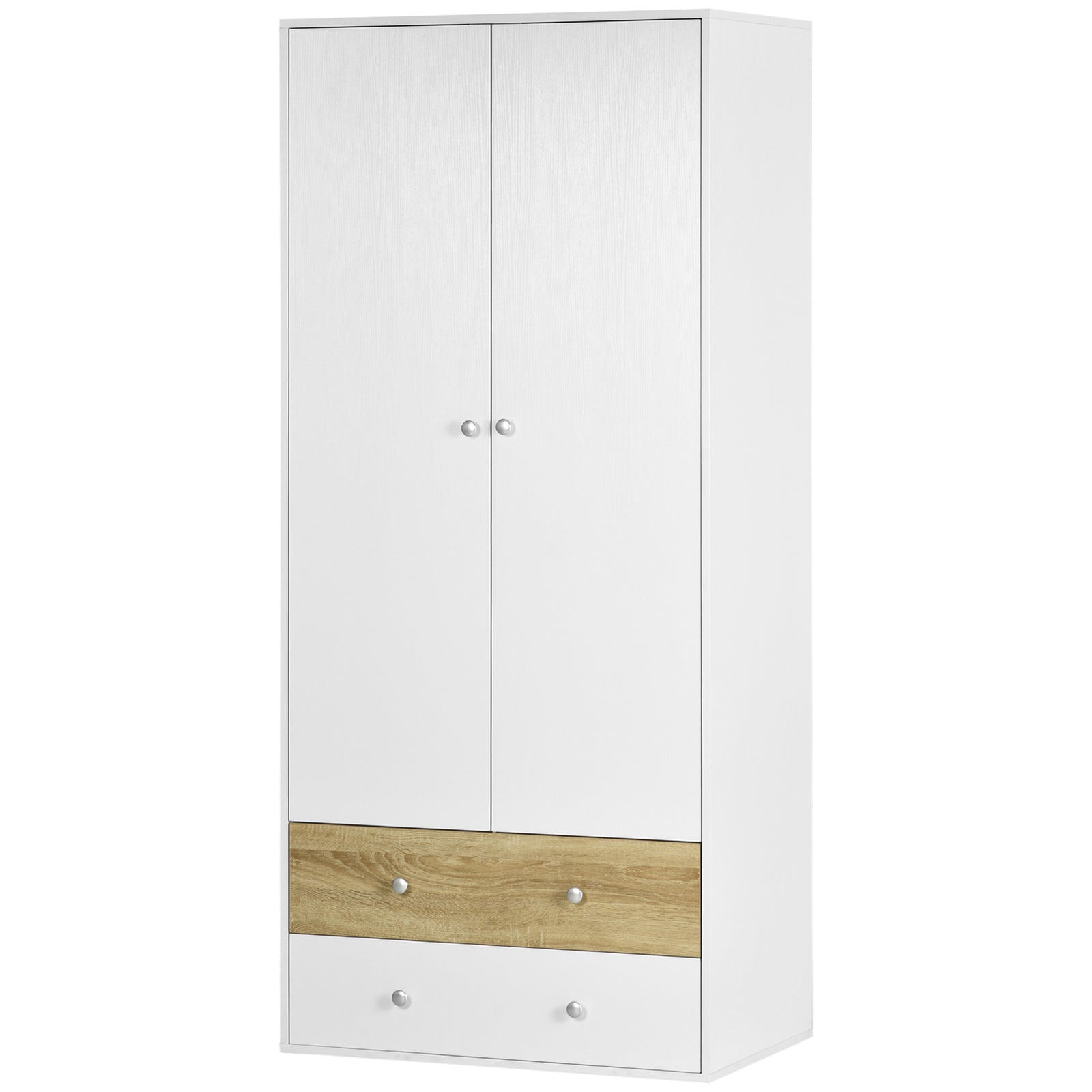 2 Door Wardrobe White Wardrobe With Drawers And Hanging Rod