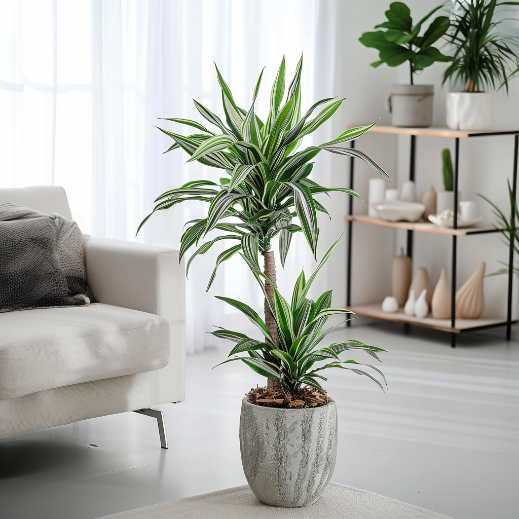 Dragon Tree - Dracaena Deremensis 'white Stripe' - Height 60-70cm - ⌀17cm | Set-of-1 | Green