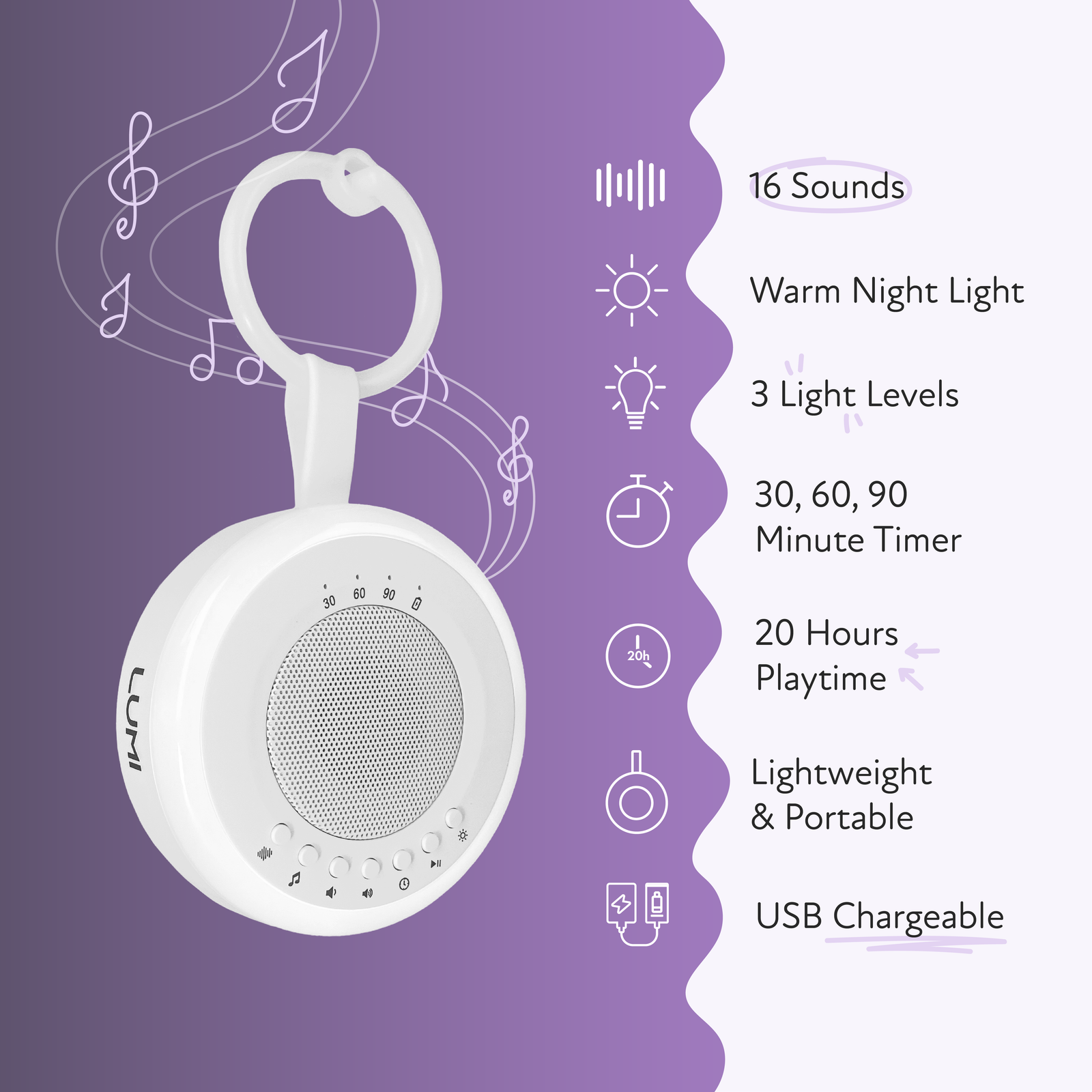 LUMI Portable White Noise Machine & Night Light