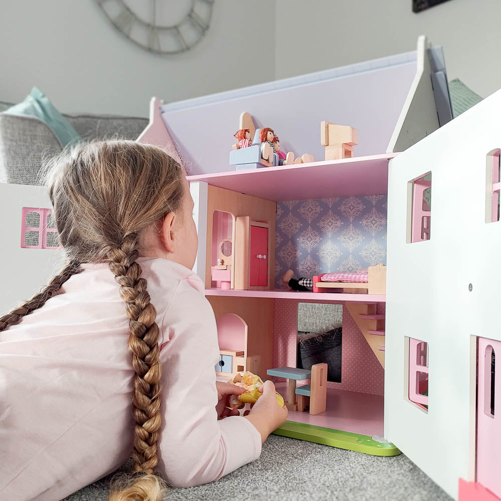 Wooden 'rose Cottage' Two-storey Dolls House, With Furniture