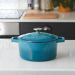 Cast Iron Casserole Set Of 3 20 Cm 26cm & 28cm / 2.8l 4.3l & 5.8l Dishes Oven Proof Enamelled Cast Iron Pans With Lids | Blue