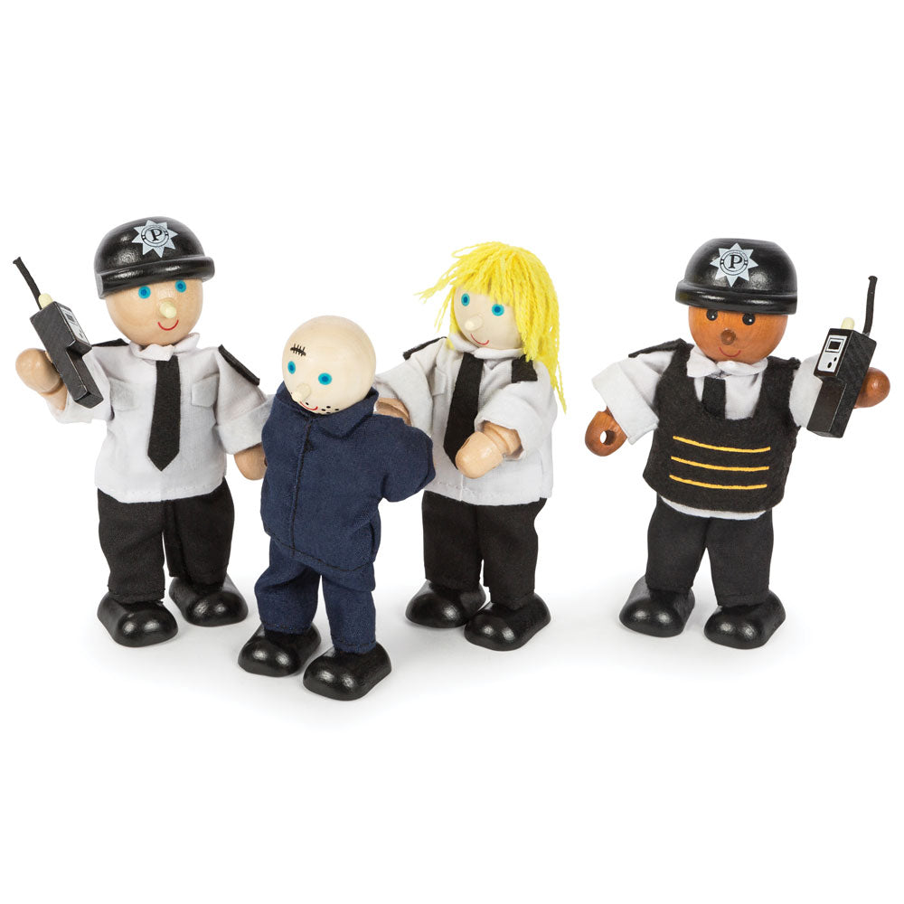 Wooden Police Officers & Prisoner Set, Figures Are 12cm Tall