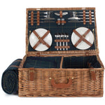 Blue Tweed Fitted Picnic Wicker Basket | 4-Person | Blue