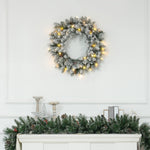 60cm Flocked Christmas Wreath With Lights