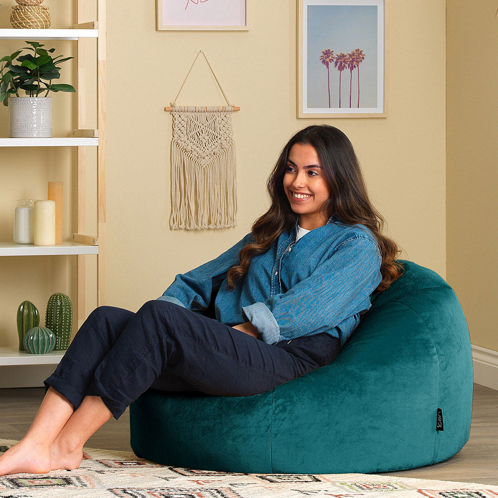 Aurora Velvet Bean Bag & Pouffe Chair & Pouffe Set | Teal