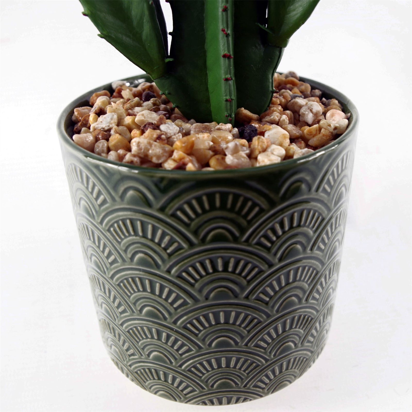 23cm Artificial Cactus With Green Ceramic Planter