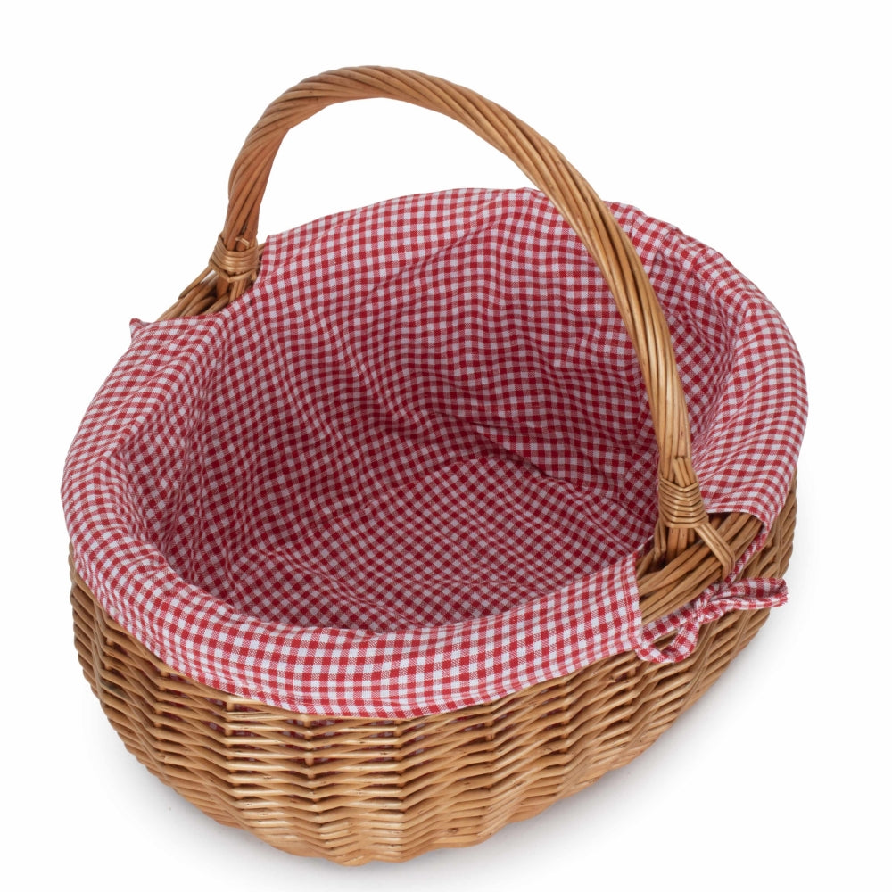 Red Checked Cotton Lined Deluxe Wicker Shopping Basket