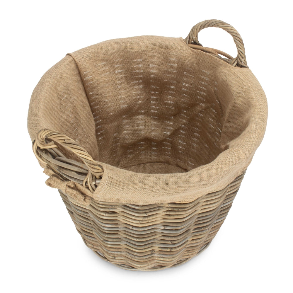 Round Grey Rattan Log Basket | Gray