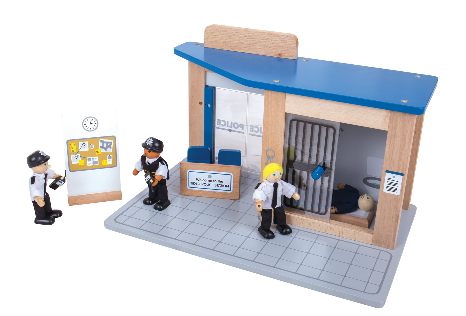 Wooden Police Station Playset, Features Sliding Doors