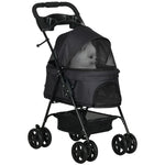 Pet Stroller Foldable Travel Carriage With Brake Basket Canopy | Black