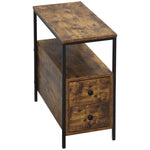 Slim Side Table End Table With 2 Drawers & Storage Shelf