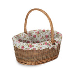 Red Hamper Oval Unpeeled Willow Shopping Basket With Garden Rose Lining