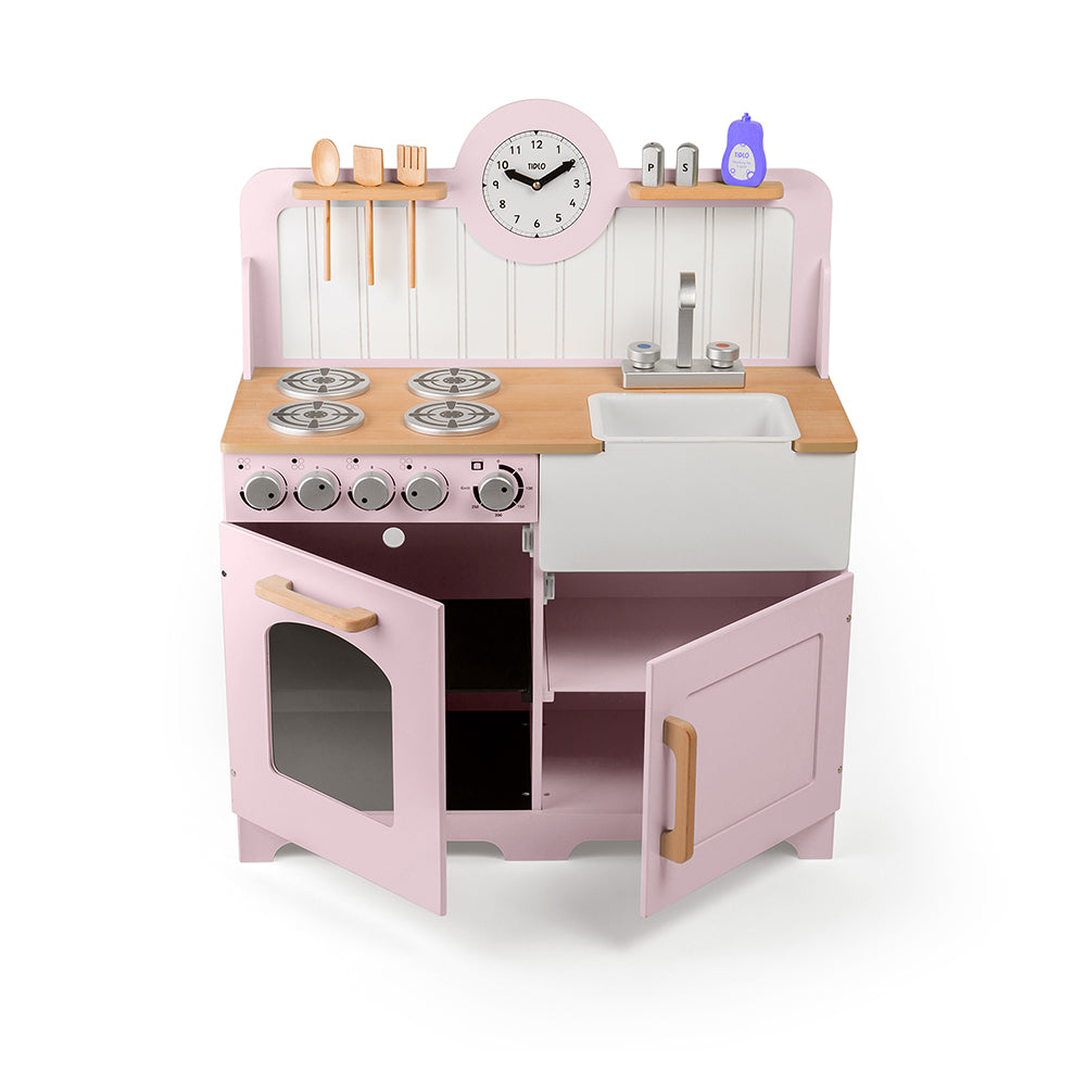 Pink Wooden Country Play Kitchen With Realistic Features