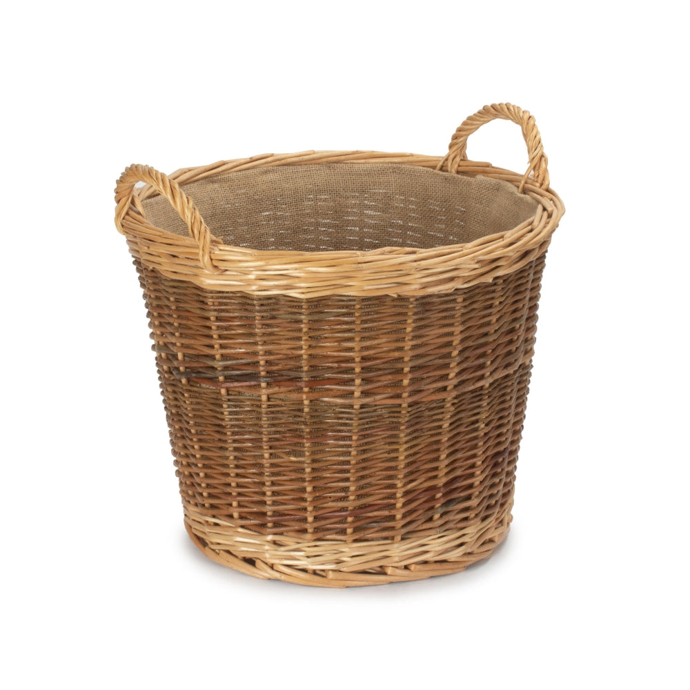 Wicker Unpeeled Hessian Lined Log Basket | Large | Brown