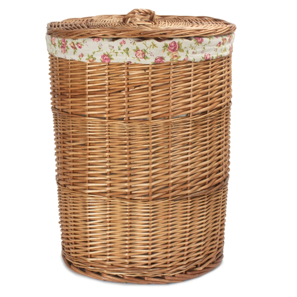 Garden Rose Cotton Lined Light Steamed Round Laundry Baskets | Small | Pink