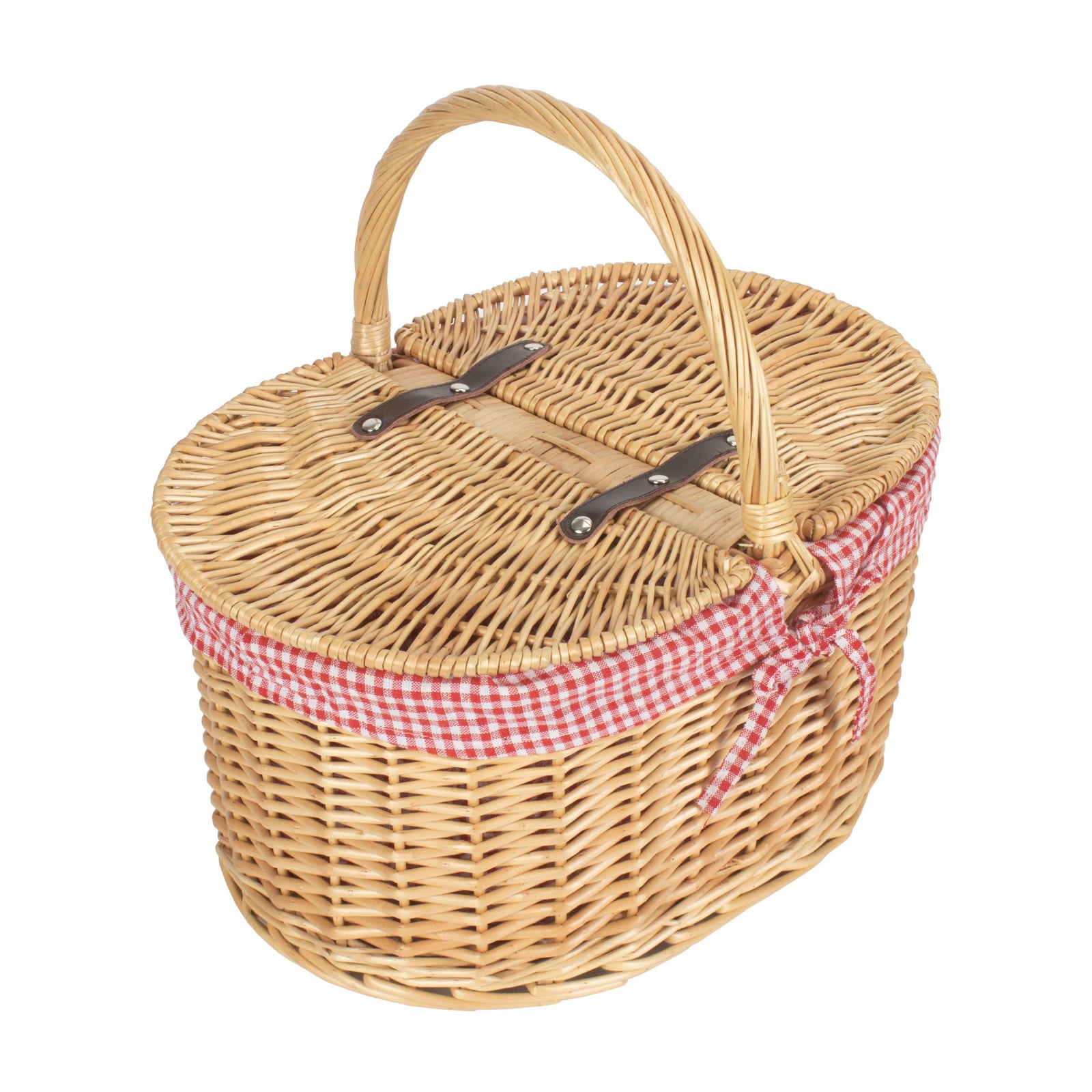 Wicker Red Check Lining Oval Picnic Basket