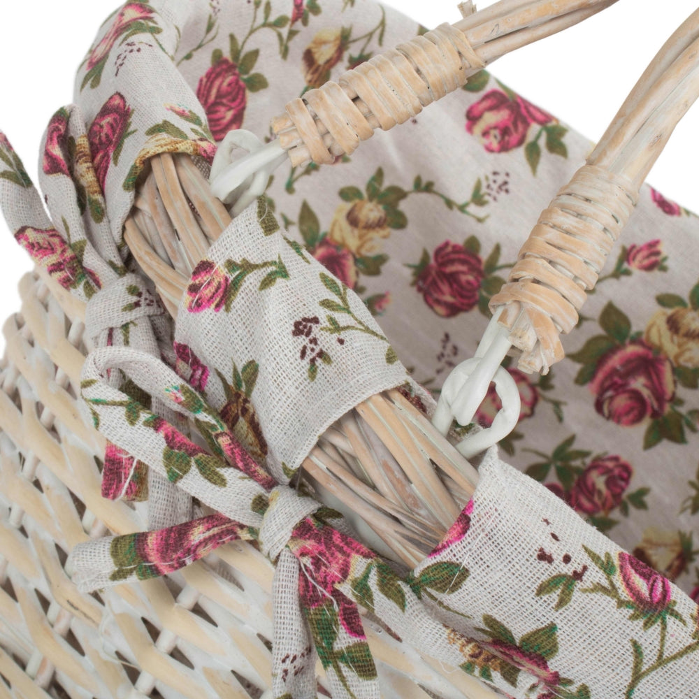 Rose Garden Cotton Lined White Painted Swing Handle Wicker Shopping Basket | Medium | Pink