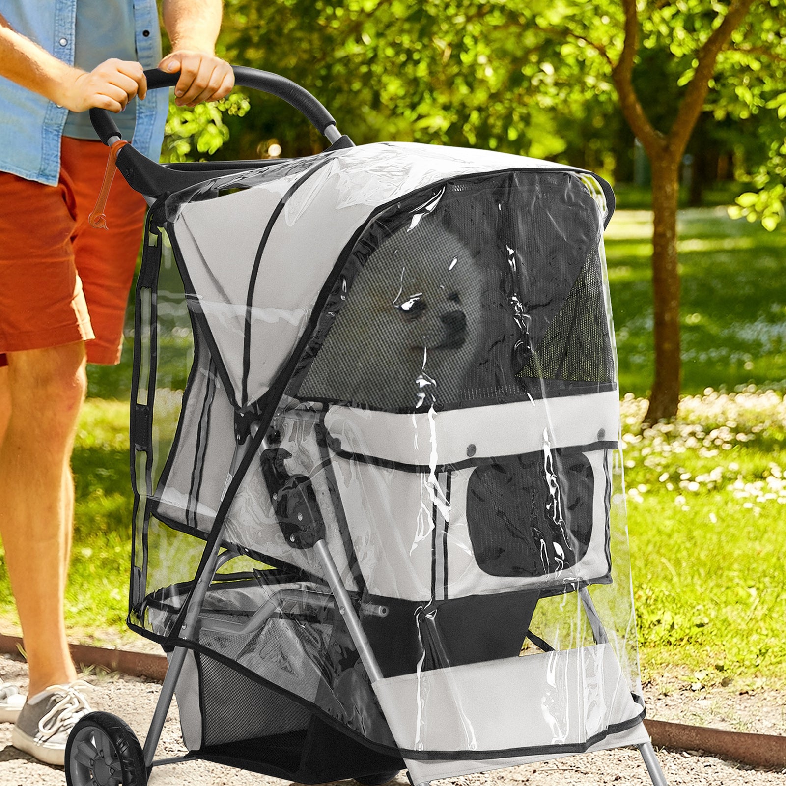 Dog Stroller Rain Cover W/ Rear Entry, Cover, For Dog Pram