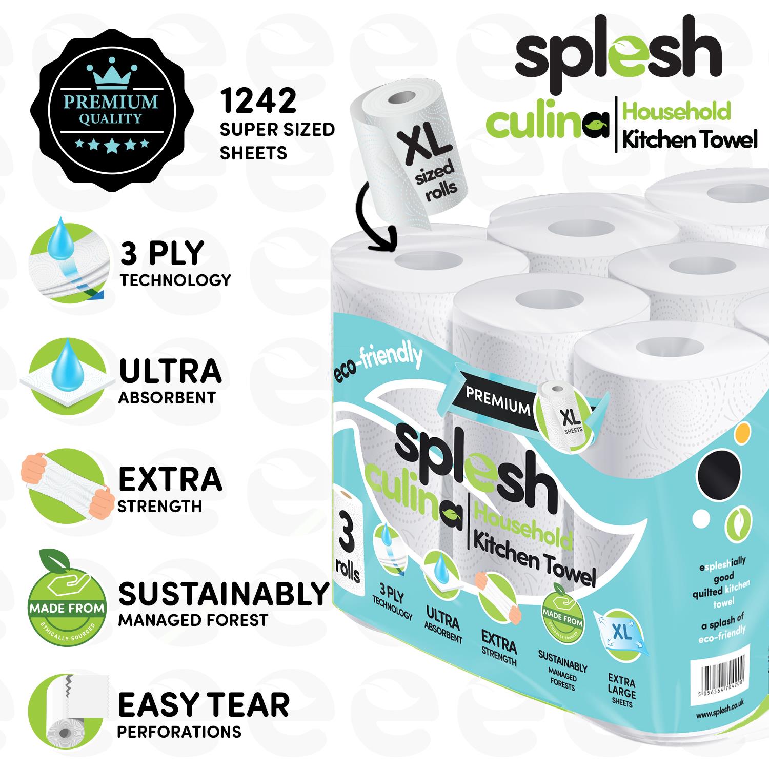 Splesh Culina Premium Kitchen Towel 3 Ply Ultra Absorbent 18 Rolls