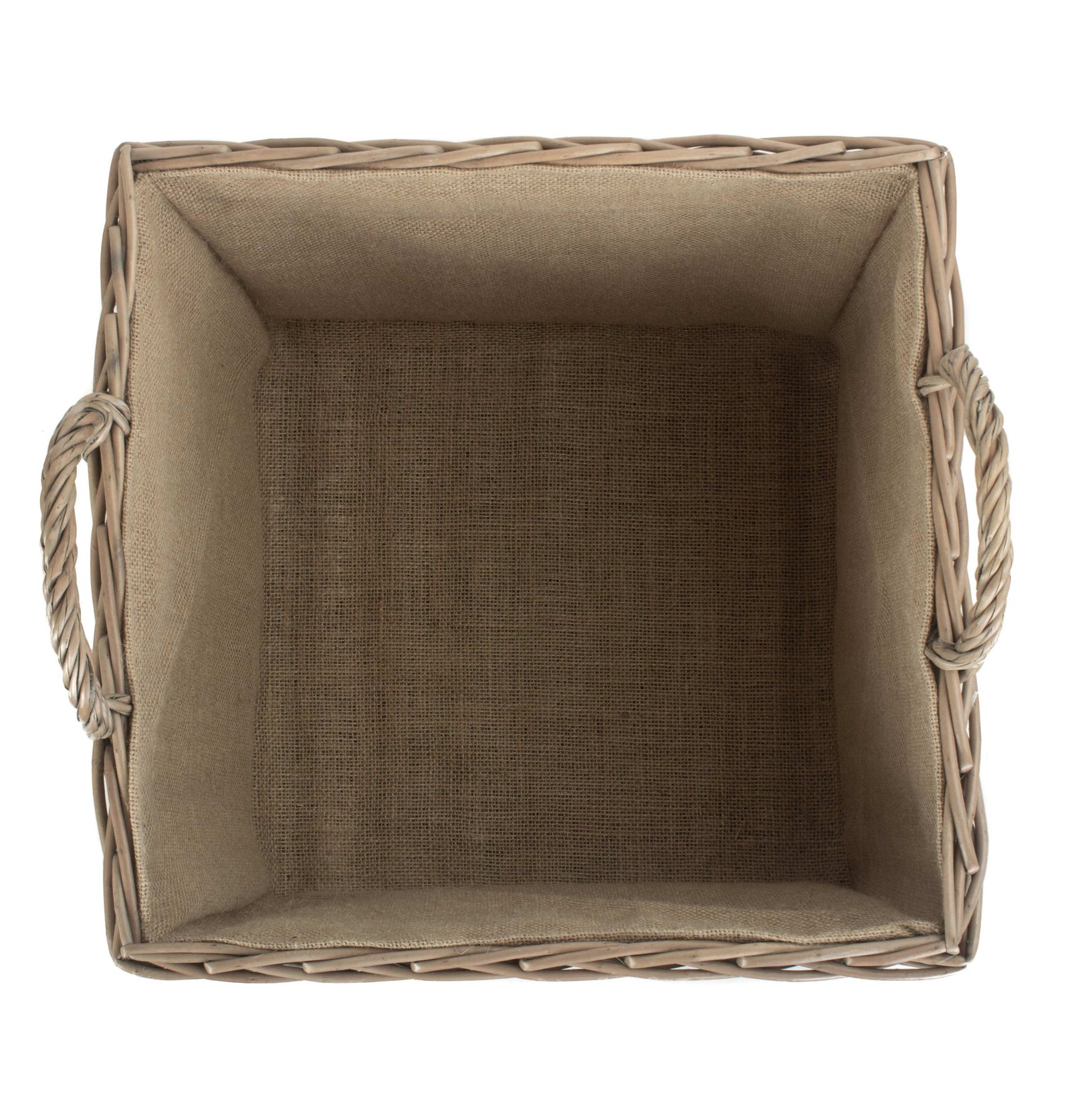 Wicker Antique Wash Square Hessian Lined Log Basket | Large | Brown