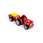 Wooden Red Tractor & Trailer Toy, Includes 2 Felt Hay Bales