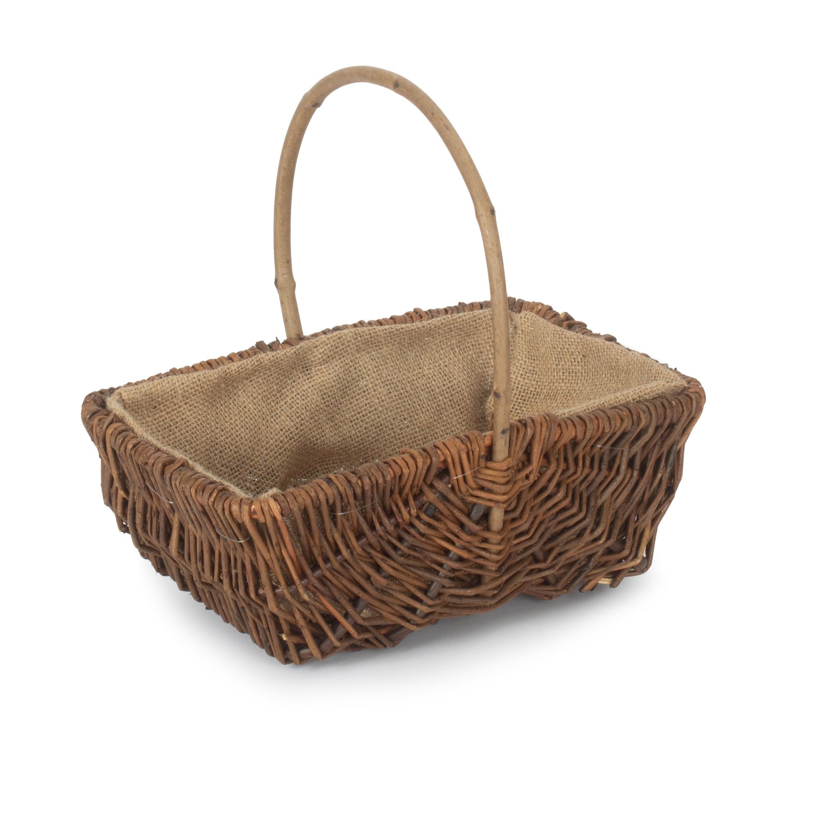 Wicker Rectangular Unpeeled Willow Garden Trug With Hessian Lining | Large | Brown