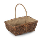 Wicker Rectangular Unpeeled Willow Garden Trug With Hessian Lining | Small | Brown