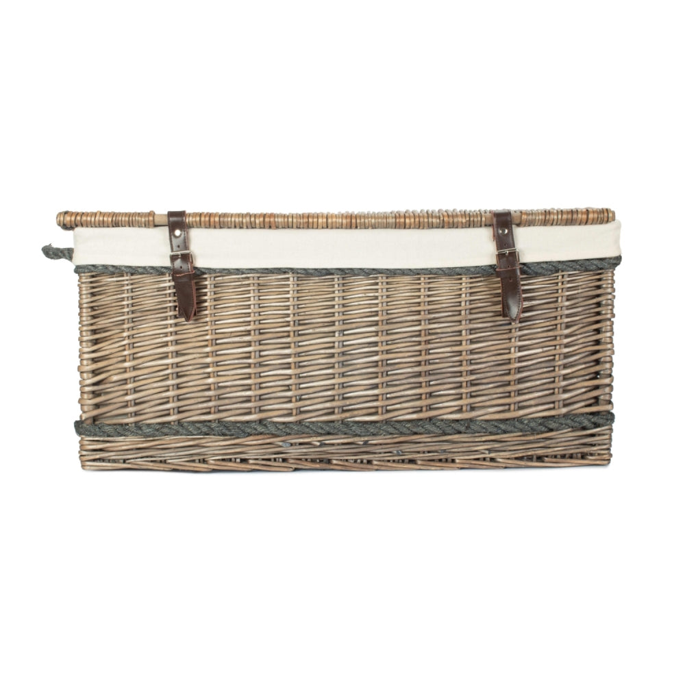 72cm Antique Wash Rope Handled Trunk Picnic Basket | White