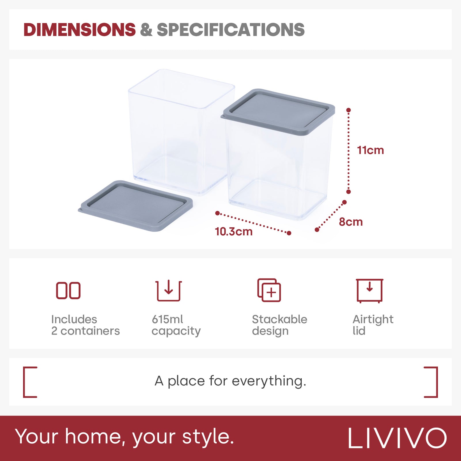 Livivo Airtight Pantry Medium Containers - Set Of 2