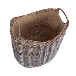 Wicker Scoop Neck Antique Wash Hessian Lined Log Basket | Small | Brown