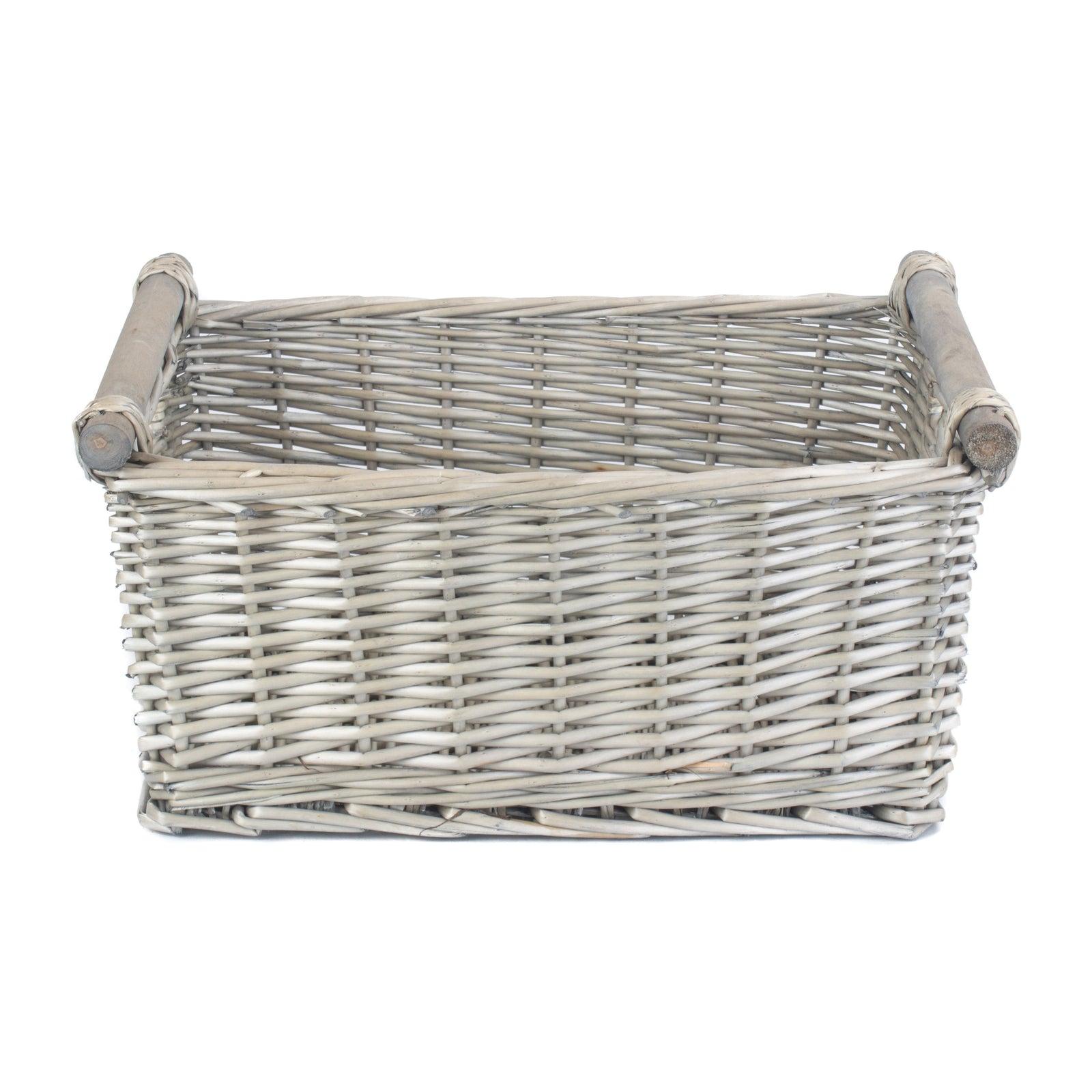 Red Hamper Wicker Grey Wash Wooden Handled Storage Basket