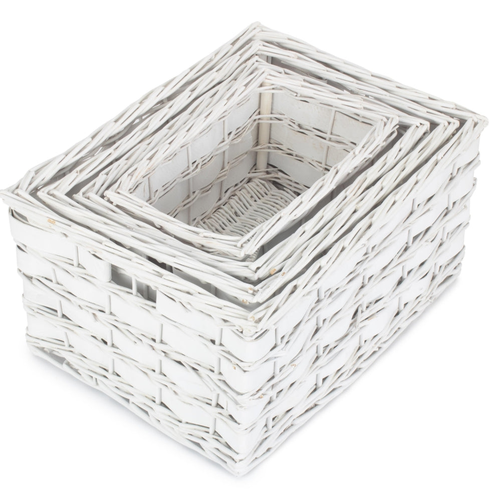 Wicker Unlined White Scandi Storage Basket | Set-of-4 | White