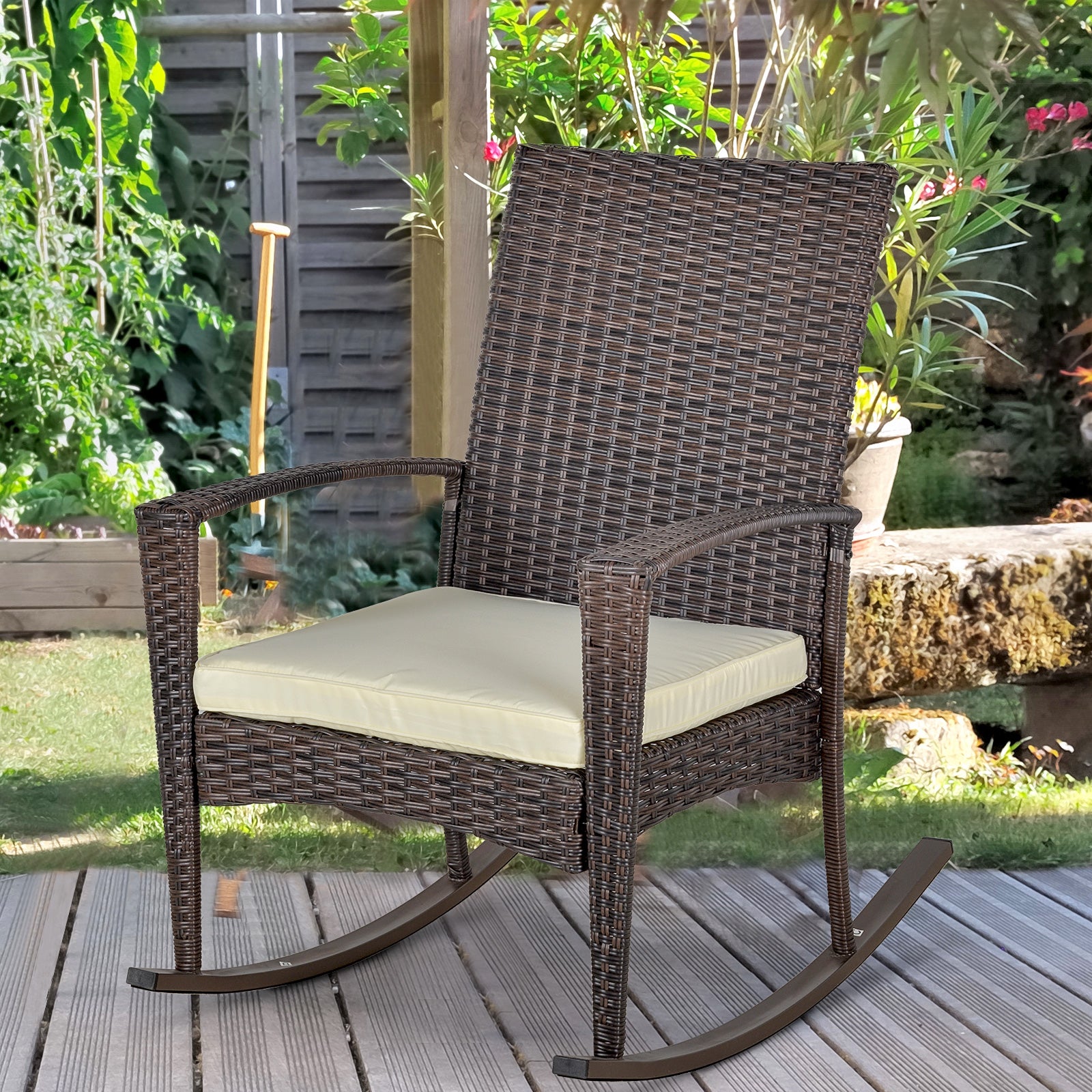 Rattan Rocking Chair Garden Recliner | Brown